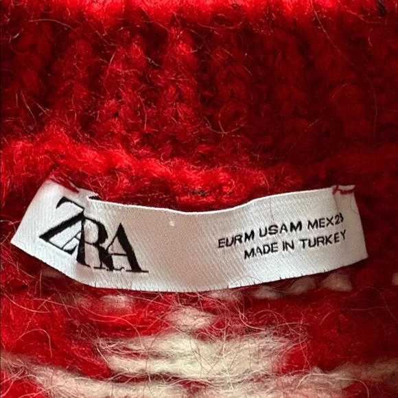Zara Oversized Knit Jacquard Sweater Ivory Red Size Medium - Picture 9 of 16